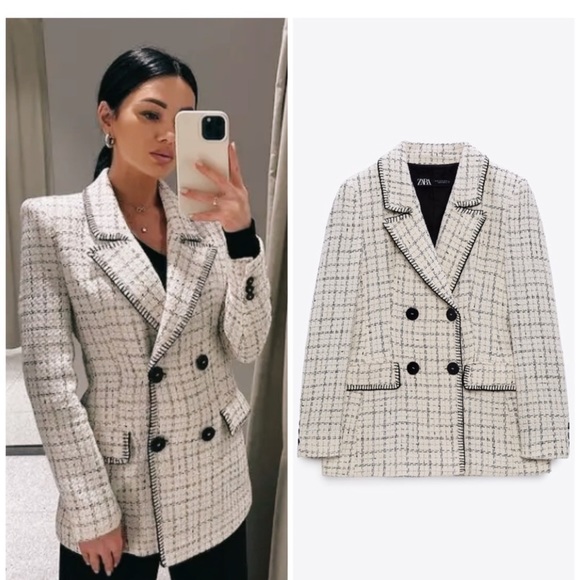 Zara Jackets & Blazers - ZARA DOUBLE BREASTED TEXTURED WEAVE JACKET